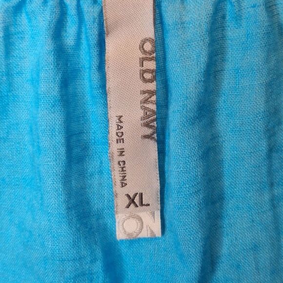 Old‎ Navy Womens Size XL Linen Blend Tunic Top Blue Embroidered Crochet Pullover - Picture 7 of 9